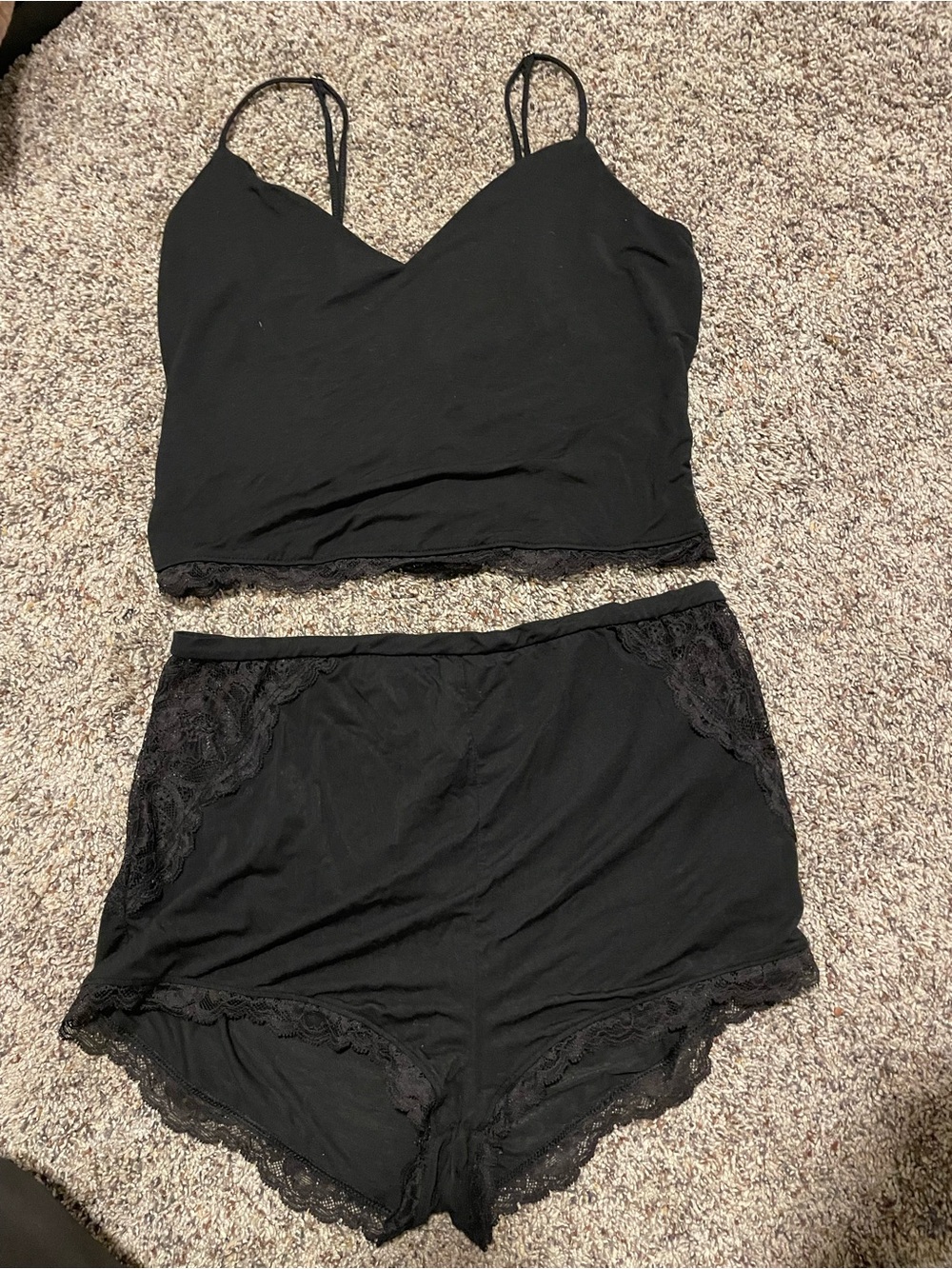 Victoria's Secret Black Lace-Trim Cami & Shorts Lounge Set